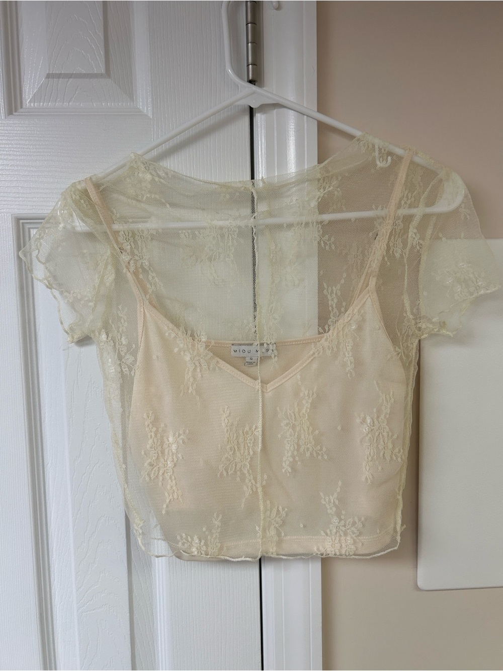 Miou Muse Y2K inspired mesh lace top with cami